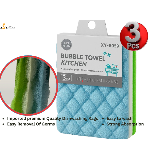 Imported Bubble Kitchen Towel (Pack of 3) / Wire Dishwashing Rags-Multipurpose Kitchen Cleaning Rag For Dishes, Sinks, Counters, Stove Tops, Oily Kitchen Tiles