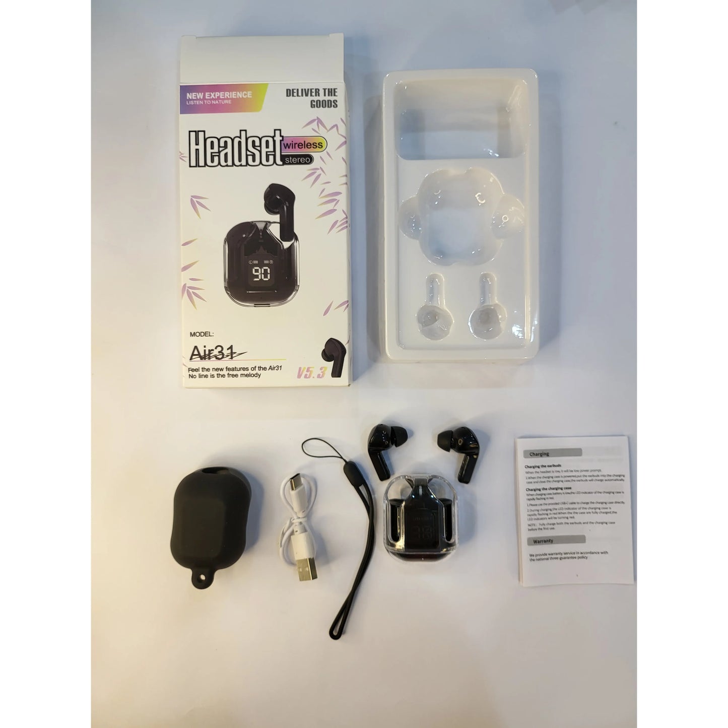 Air31 TWS in-Ear Wireless Earphone Headphone - Black, HD Conversation, Bluetooth 5.3, True Wireless Stereo for Gaming, Running, Sport, Music, HiFi Waterproof Earphones