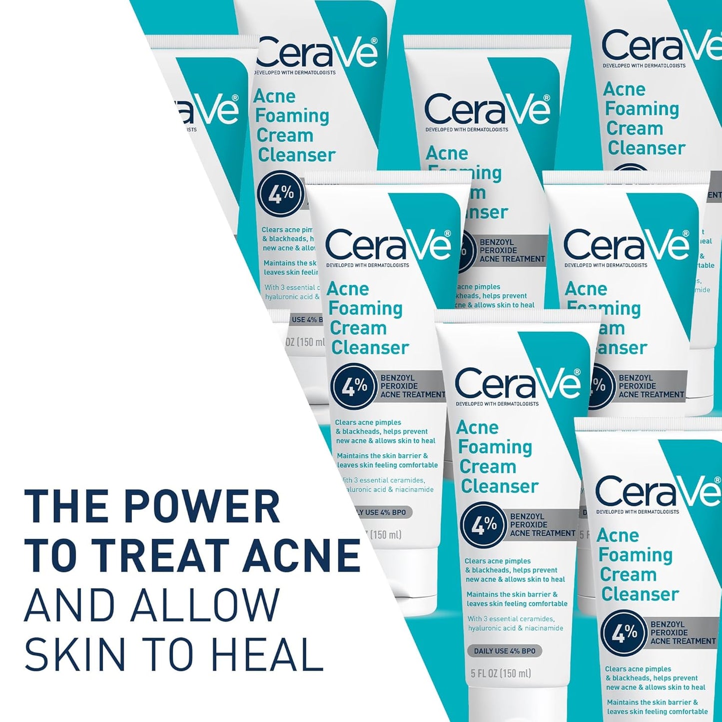 CeraVe Acne Foaming Cream Cleanser – 4% Benzoyl Peroxide Acne Treatment Face Wash