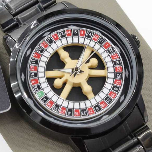 AROA Casino Roulette Watch Fashionable Colorful Quartz Watch 360 Rotating Dial Casual Fashion Silver and Black Stainless Steel Men's &Boy's Luxury Gift Watch (Casino Watch)