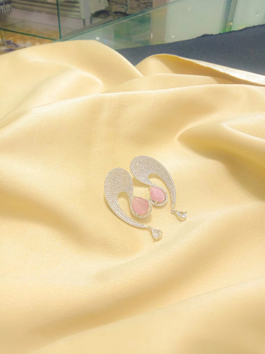 American DIAMOND Ethnic Traditional Rhodium plated EARRINGS Cz Jewellery SET Wedding And Party Wear Indian Bridal For Women And Girl