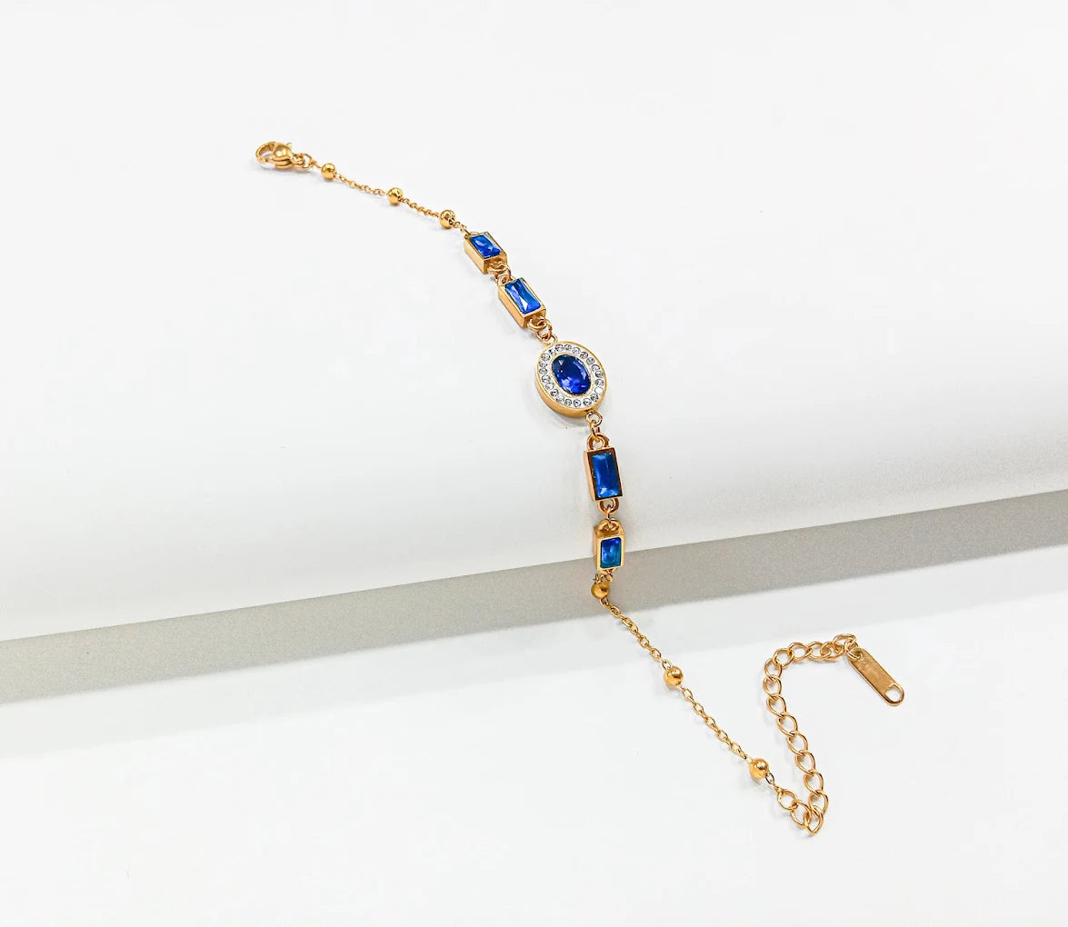 Natural Royal Blue Sapphire Bracelet - Handmade Gold Plated Bracelet