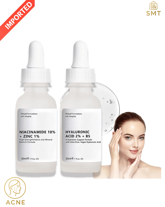 Niacinamide 10% + Zinc 1% & Hyaluronic Acid 2% + B5 Serum Set – Pore Control, Hydration & Acne Marks Treatment Combo Pack