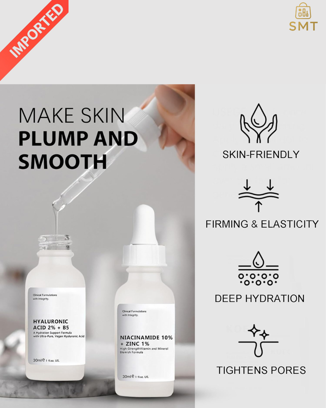Niacinamide 10% + Zinc 1% & Hyaluronic Acid 2% + B5 Serum Set – Pore Control, Hydration & Acne Marks Treatment Combo Pack
