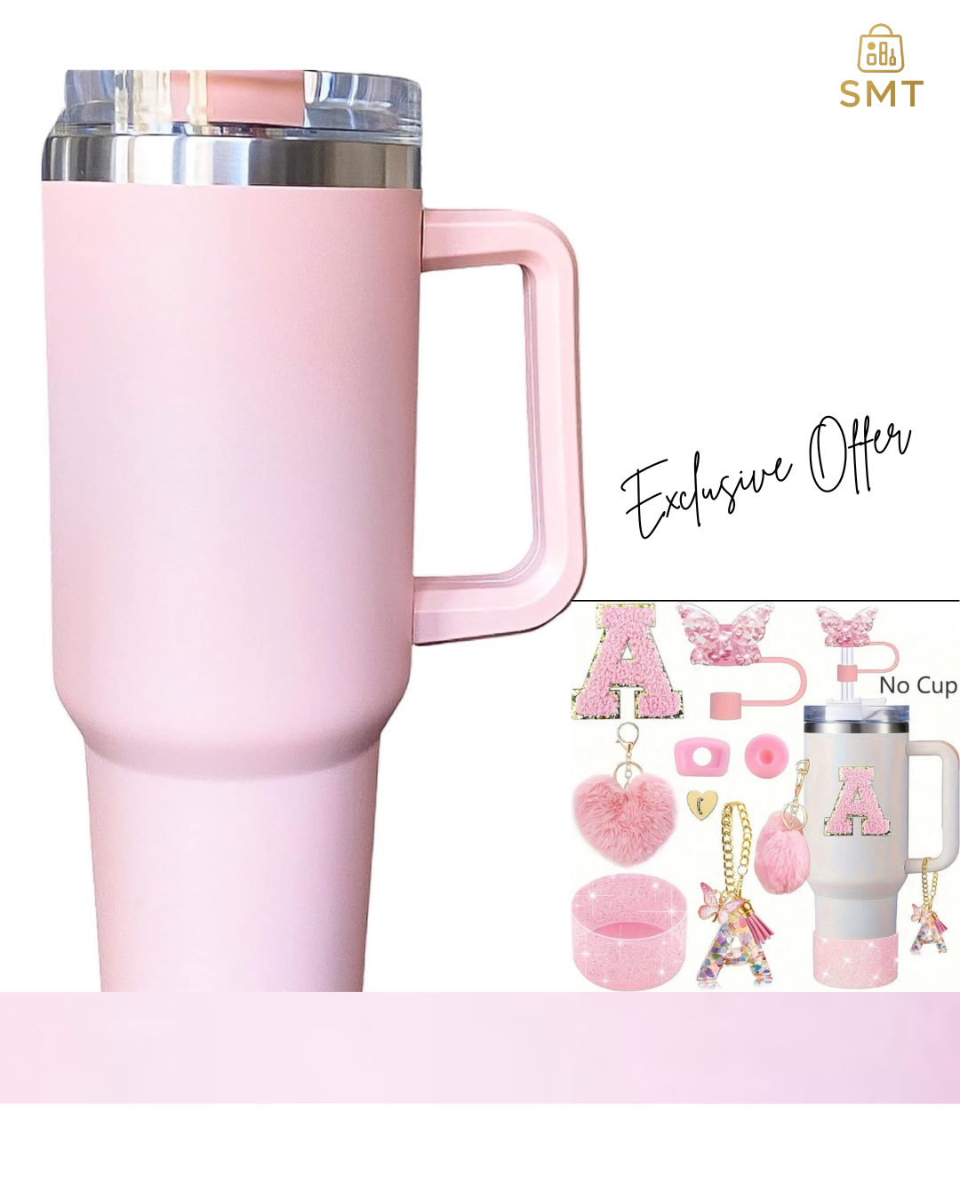 40oz Blush Pink / Ruby Matte Tumbler with Handle & Straw – Large Insulated Travel Mug