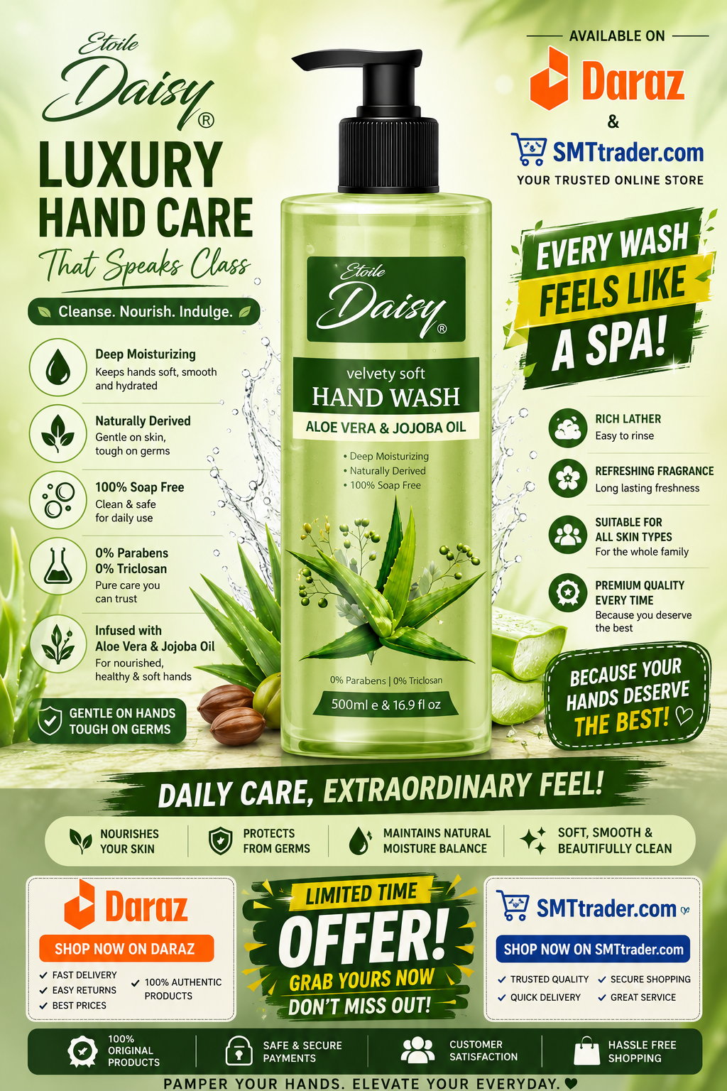 etoile daisy aloe vera jojoba oil hand wash 500ml pakistan moisturizing liquid hand soap