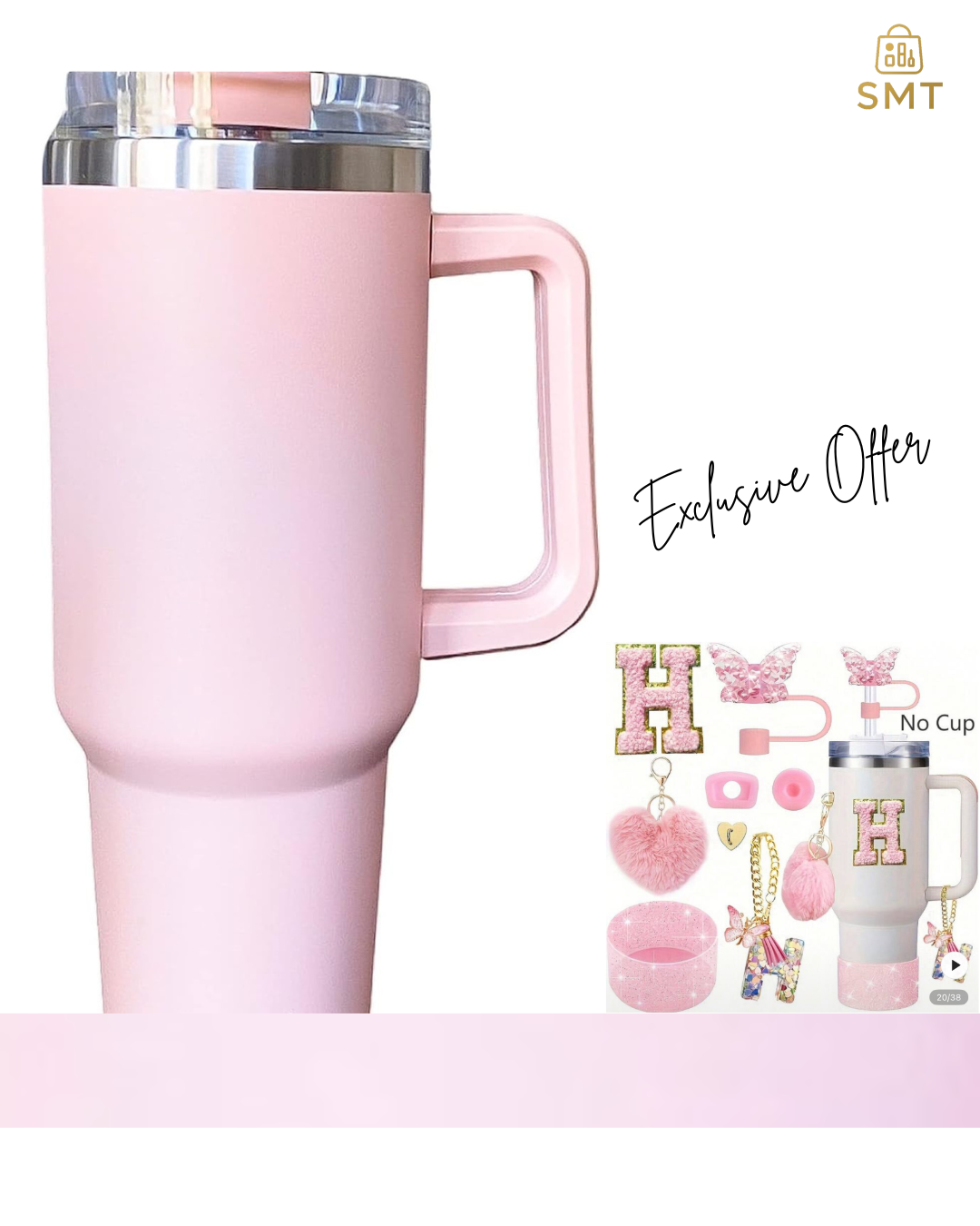 40oz Blush Pink / Ruby Matte Tumbler with Handle & Straw – Large Insulated Travel Mug