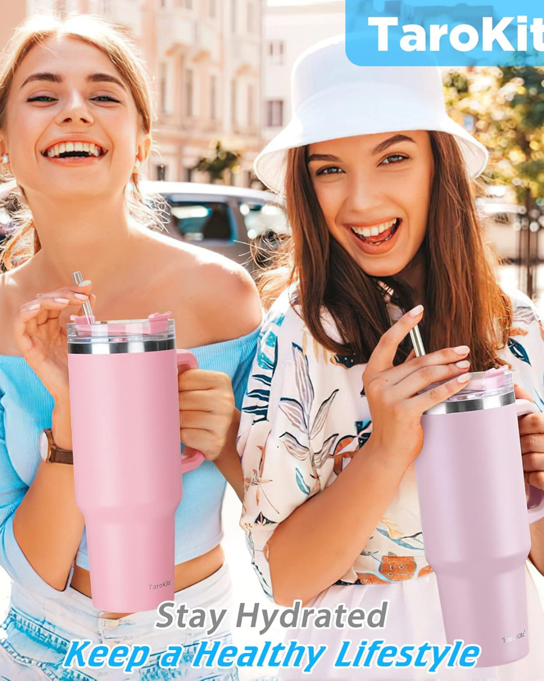 40oz Blush Pink / Ruby Matte Tumbler with Handle & Straw – Large Insulated Travel Mug