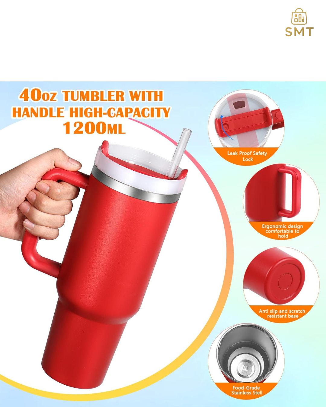 40oz Blush Pink / Ruby Matte Tumbler with Handle & Straw – Large Insulated Travel Mug