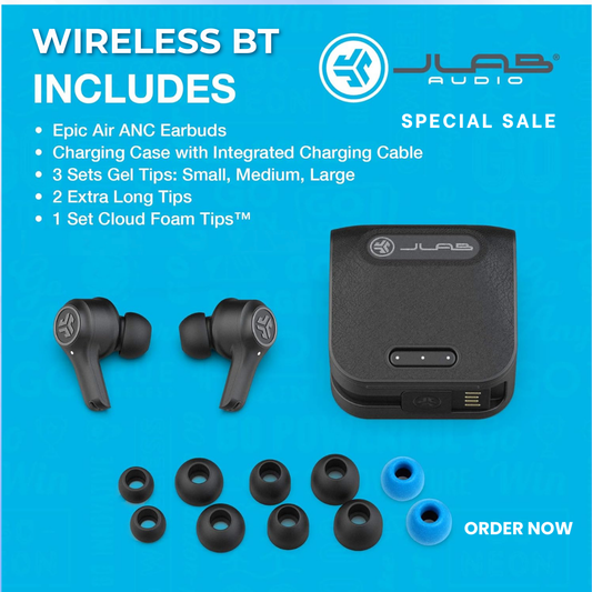 JLab Jbuds Air Executive ANC True Wireless Bluetooth 5 Earbuds, Active Noise Canceling, IP55 Sweatproof, 12-Hour Battery Life, 36-Hour Charging Case, Low Latency Movie Mode, 3 EQ Sound Settings