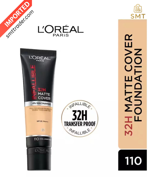 L'Oreal Paris Cover Liquid Foundation, With 4% Niacinamide, Long Lasting, Natural Finish, Available in 3 Shades, SPF 25, Infallible 32H Matte Cover, 30ml