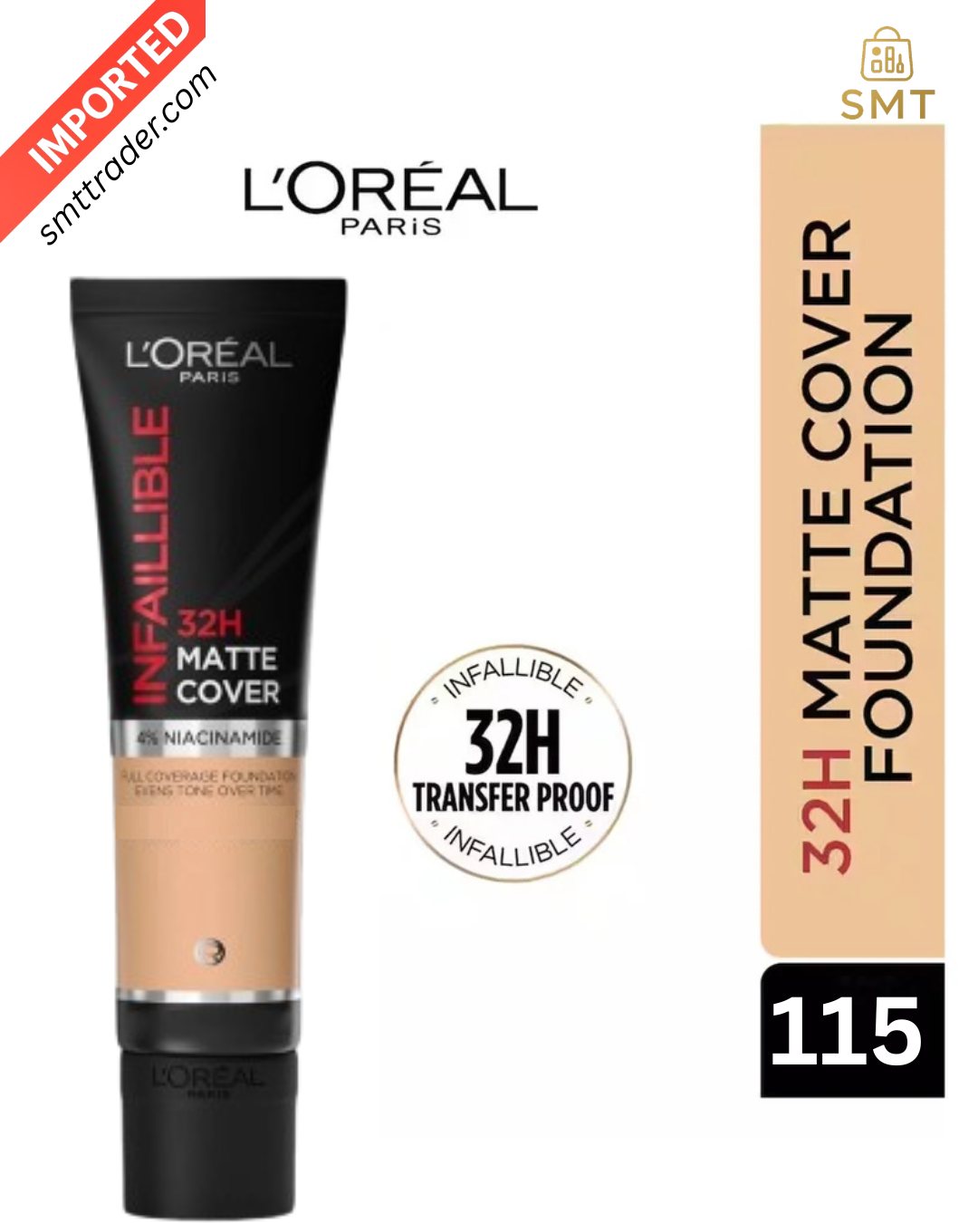 L'Oreal Paris Cover Liquid Foundation, With 4% Niacinamide, Long Lasting, Natural Finish, Available in 3 Shades, SPF 25, Infallible 32H Matte Cover, 30ml