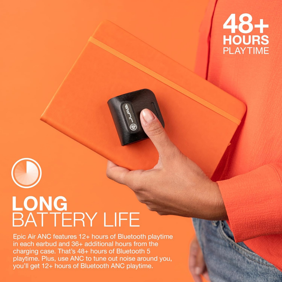 JLab Epic Air ANC Gen 2 True Wireless Bluetooth 5 Earbuds, Active Noise Canceling, 12-Hour Battery Life, 36-Hour Charging Case, Low Latency Movie Mode, Wear Detect Sensor, Google Fast Pair