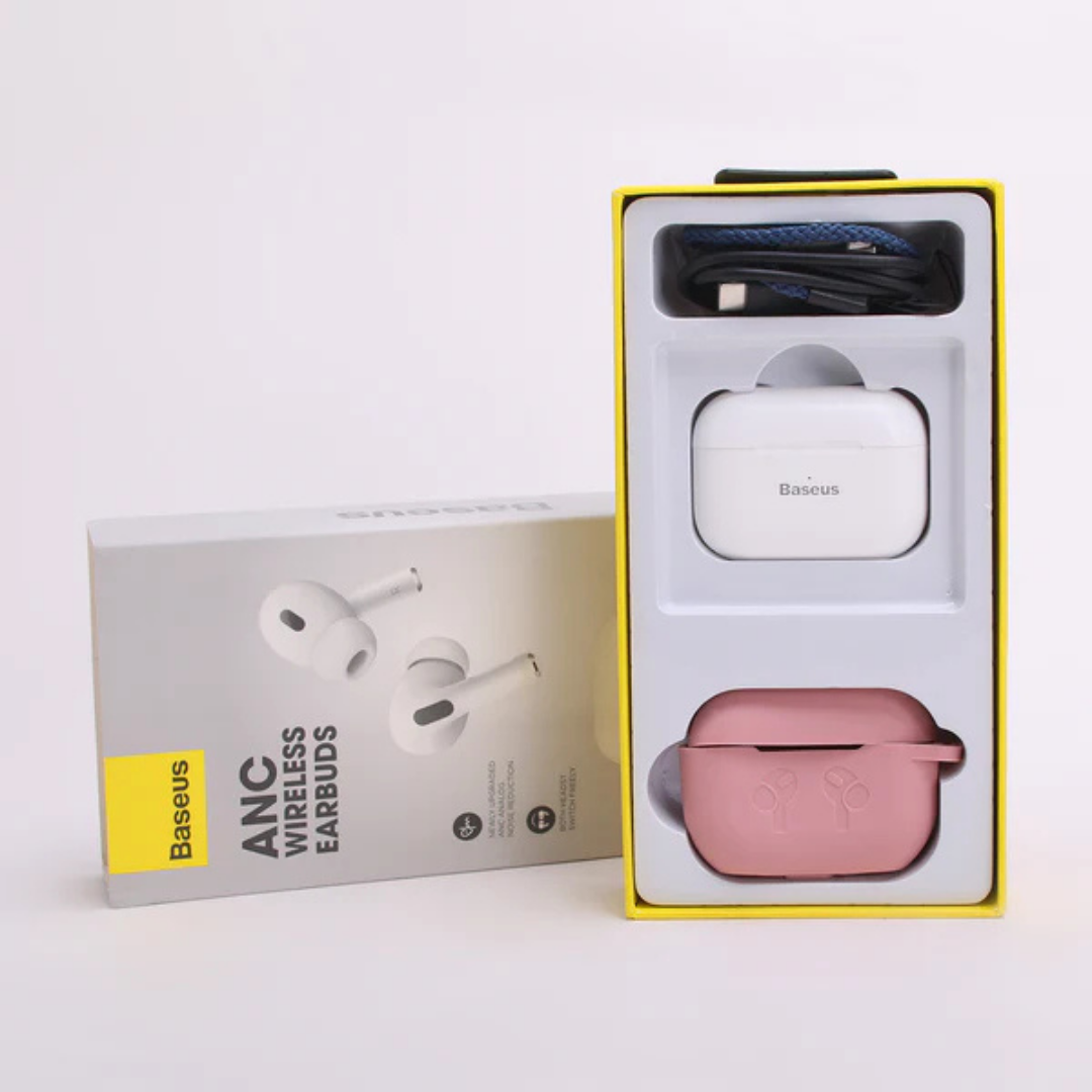 Baseus ANC Wireless Earbuds Airpods Pro 2 With Wireless Charging Case, Baseus Wireless Earbuds with Redefining Comfort and Premium Sound, IPX4 Water Resistance + FREE Silicone Case, App Connectivity