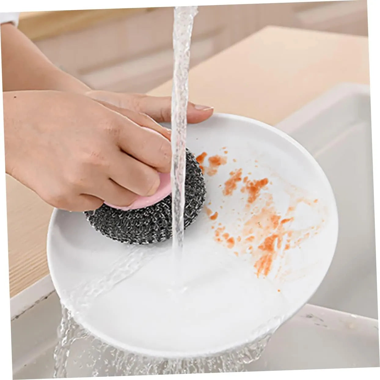 Steel Wire Cleaning Ball Brush Set Detachable Kitchen Scrubber for Pots and Pans Heavy-Duty Stainless Steel for Restaurant and Home Use Random Color