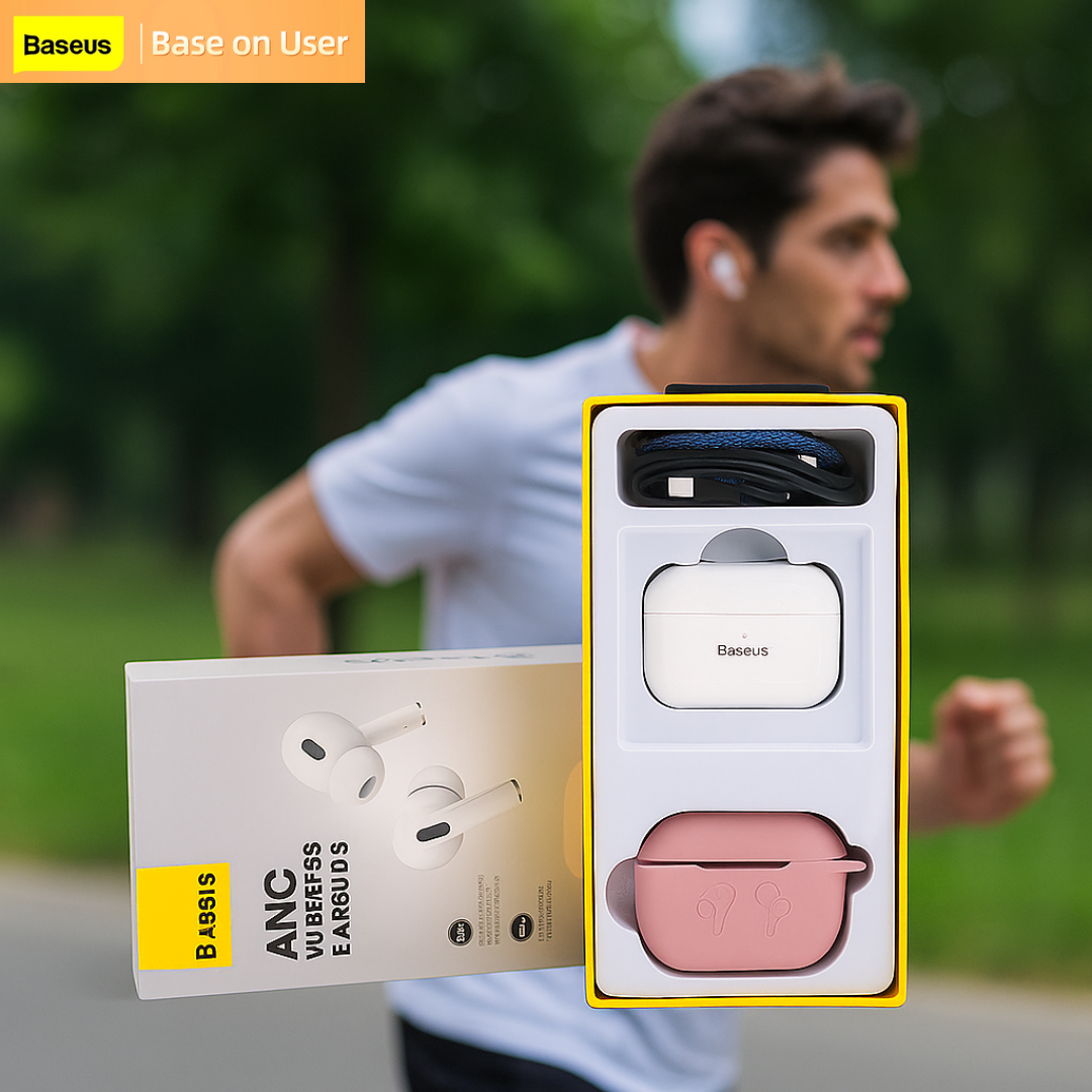 Baseus ANC Wireless Earbuds Airpods Pro 2 With Wireless Charging Case, Baseus Wireless Earbuds with Redefining Comfort and Premium Sound, IPX4 Water Resistance + FREE Silicone Case, App Connectivity