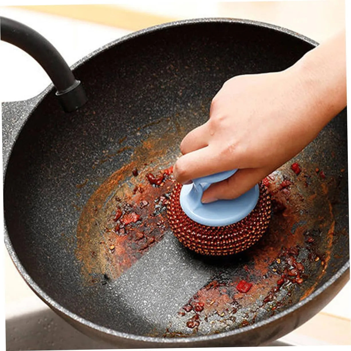 Steel Wire Cleaning Ball Brush Set Detachable Kitchen Scrubber for Pots and Pans Heavy-Duty Stainless Steel for Restaurant and Home Use Random Color