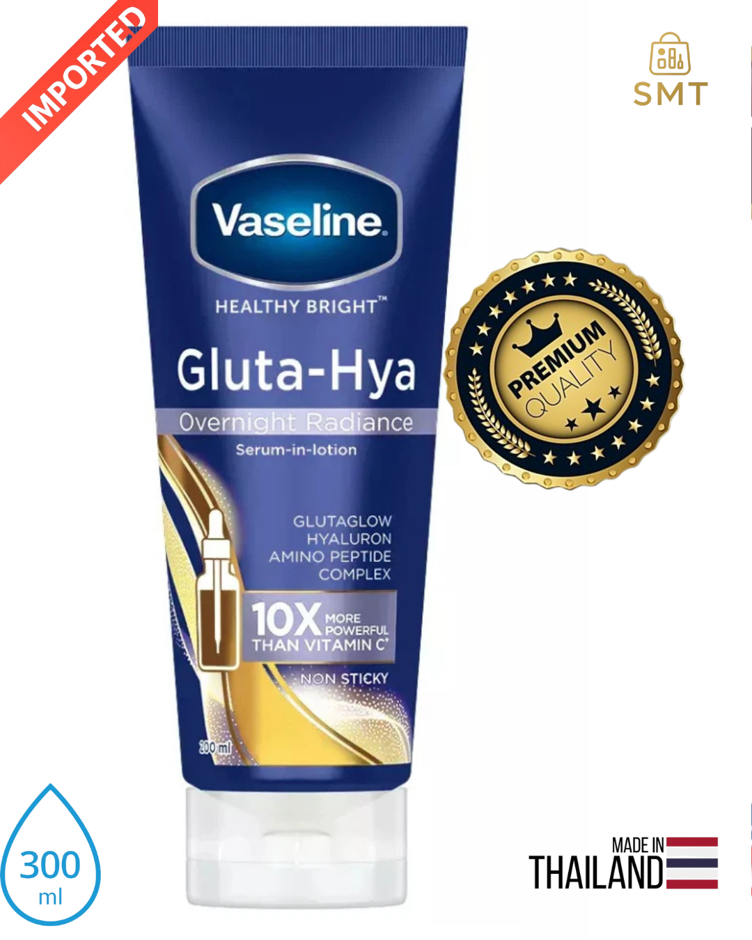 Vaseline Gluta-Hya Overnight Radiance 300ml – Night Repair Serum Burst Lotion Made in Thailand