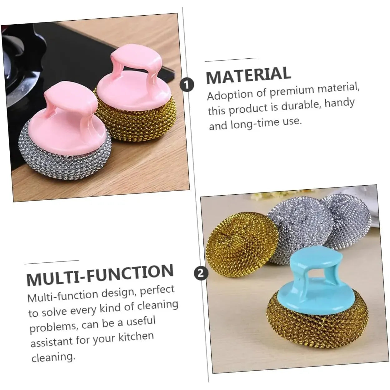 Steel Wire Cleaning Ball Brush Set Detachable Kitchen Scrubber for Pots and Pans Heavy-Duty Stainless Steel for Restaurant and Home Use Random Color