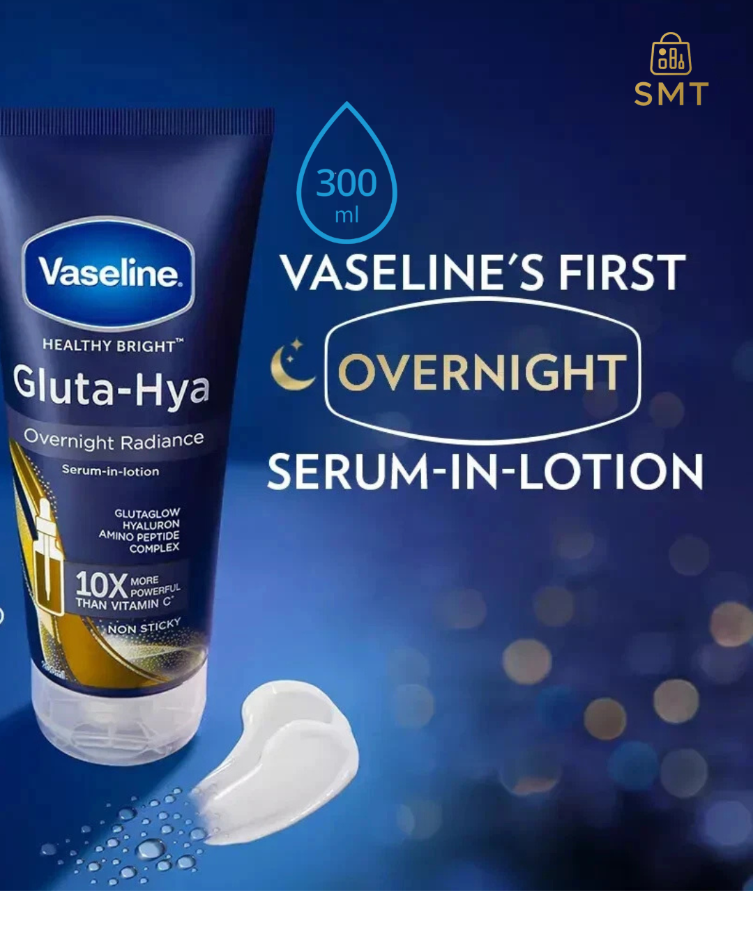Vaseline Gluta-Hya Overnight Radiance 300ml – Night Repair Serum Burst Lotion Made in Thailand