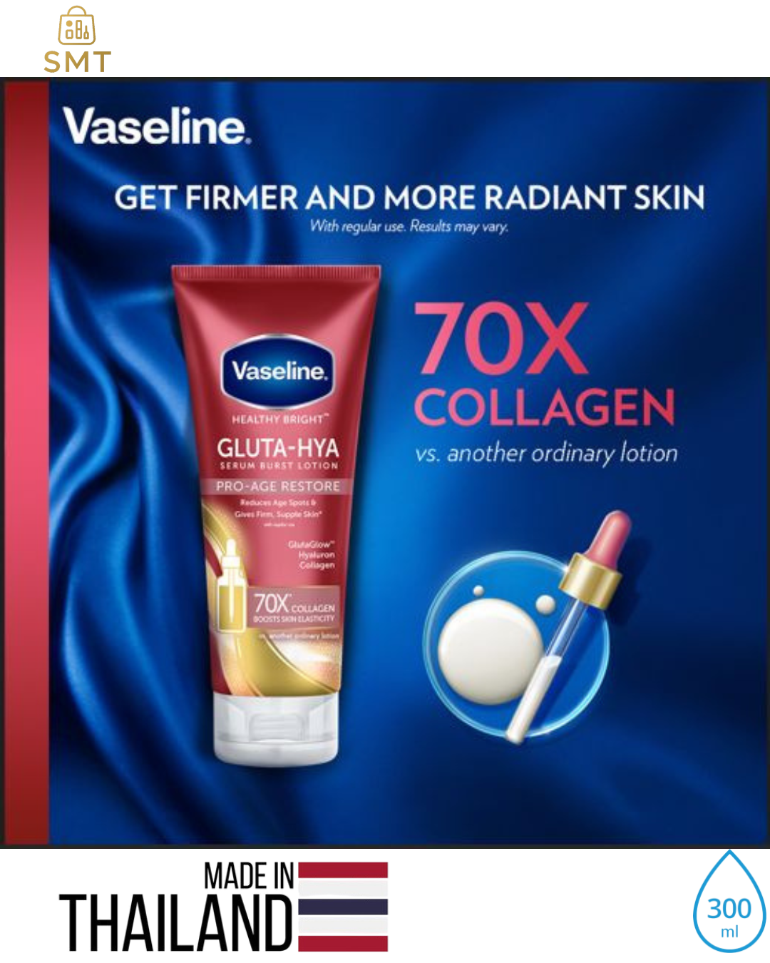 Vaseline Gluta-Hya Serum Serum Burst Lotion, Pro-Age Restore - 300ml, 100% Original Product, Made in Thailand
