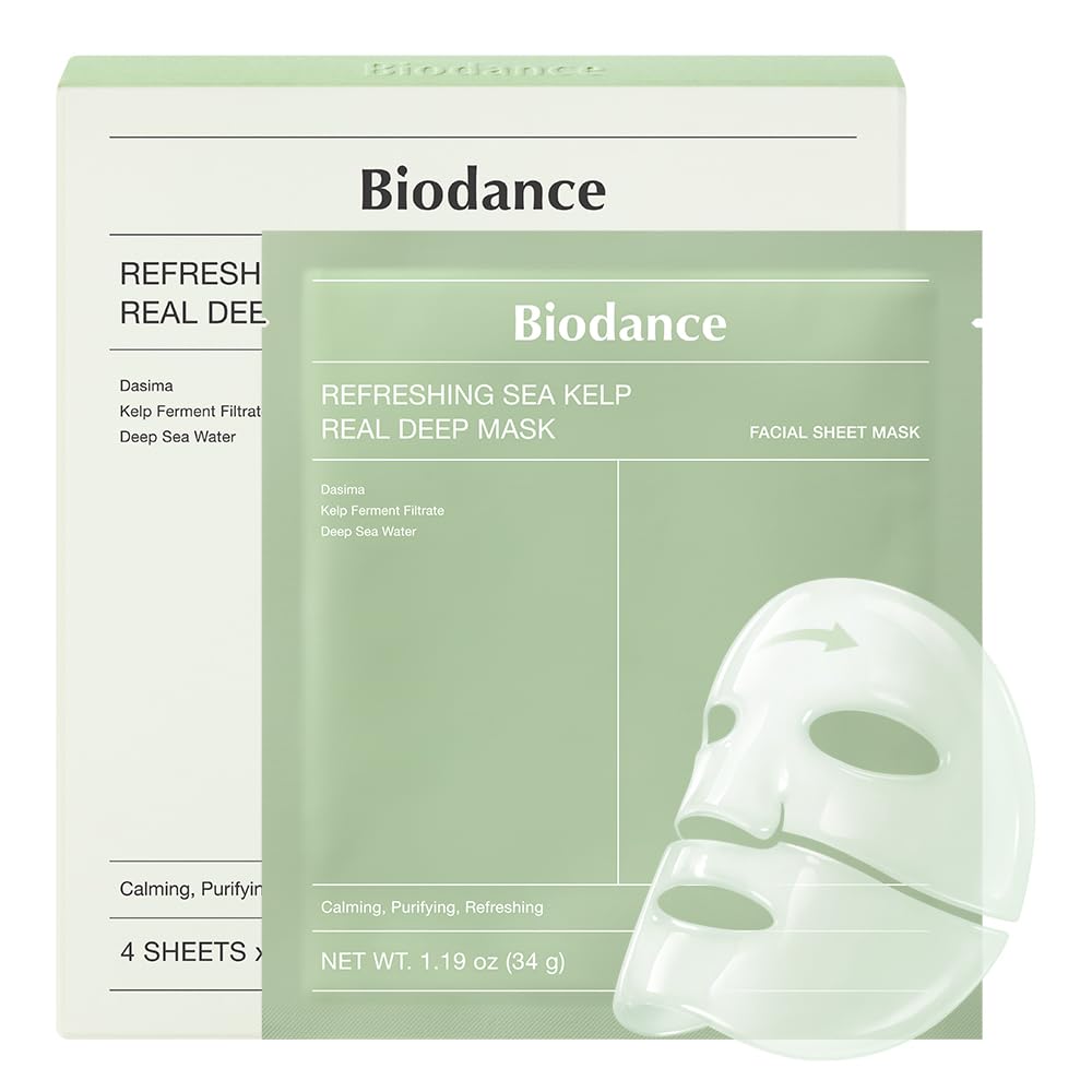 BIODANCE Refreshing Sea kelp Real Deep Mask, Overnight Hydrogel Face Mask, Calming, Oil & Sebum Control, Blemish Care, After Sun Care, Sunburn Relief, Korean Skin Care | 1.19oz(34g)