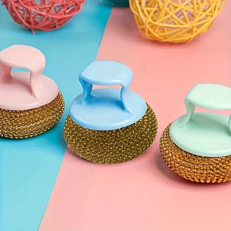 Steel Wire Cleaning Ball Brush Set Detachable Kitchen Scrubber for Pots and Pans Heavy-Duty Stainless Steel for Restaurant and Home Use Random Color