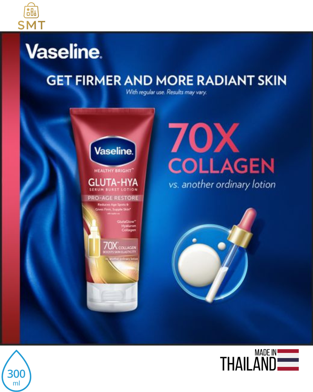 Vaseline Gluta-Hya Serum Serum Burst Lotion, Pro-Age Restore - 300ml, 100% Original Product, Made in Thailand