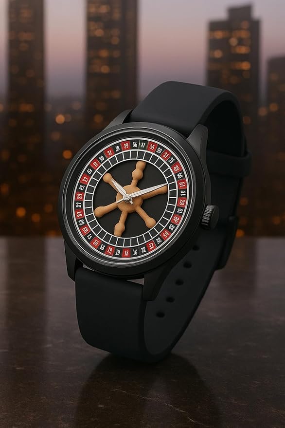 AROA Casino Roulette Watch Fashionable Colorful Quartz Watch 360 Rotating Dial Casual Fashion Silver and Black Stainless Steel Men's &Boy's Luxury Gift Watch (Casino Watch)