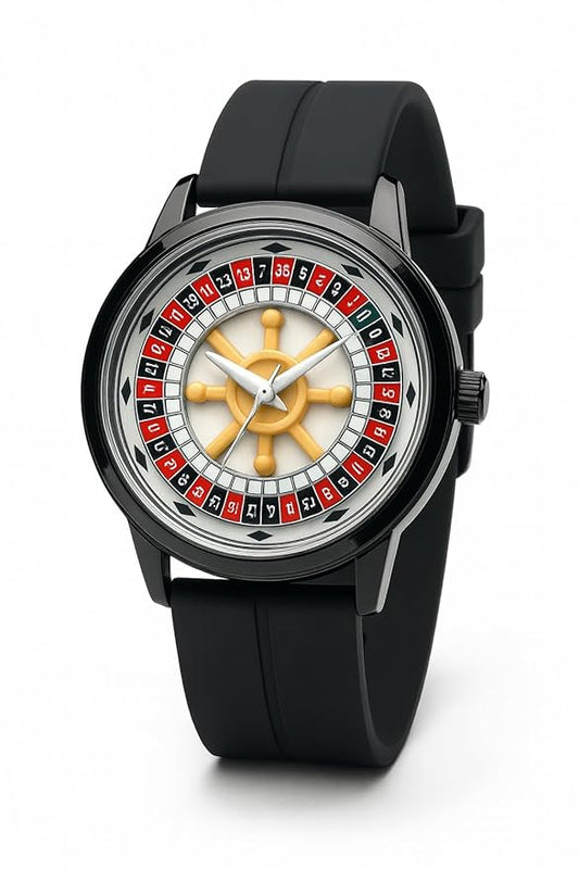 AROA Casino Roulette Watch Fashionable Colorful Quartz Watch 360 Rotating Dial Casual Fashion Silver and Black Stainless Steel Men's &Boy's Luxury Gift Watch (Casino Watch)