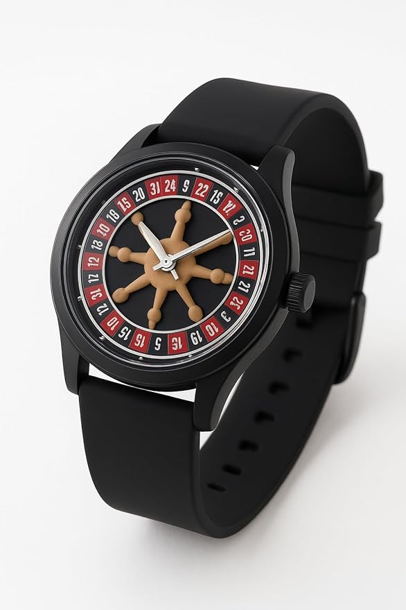 AROA Casino Roulette Watch Fashionable Colorful Quartz Watch 360 Rotating Dial Casual Fashion Silver and Black Stainless Steel Men's &Boy's Luxury Gift Watch (Casino Watch)