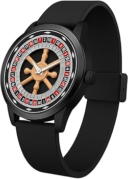 AROA Casino Roulette Watch Fashionable Colorful Quartz Watch 360 Rotating Dial Casual Fashion Silver and Black Stainless Steel Men's &Boy's Luxury Gift Watch (Casino Watch)