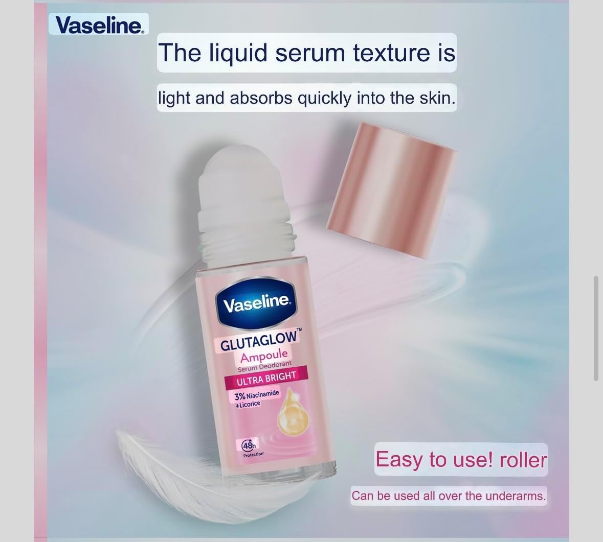 Vaseline GlutaGlow Ampoule Roll-On Deodorant Bright Dry 45ml – 48H Protection
