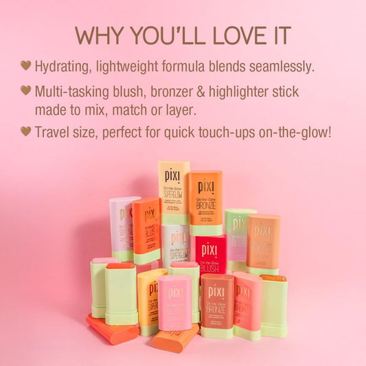 Pixi On-the-Glow Blush - Fleur, Hydrating Tinted Moisture Blush Stick with Ginseng, Aloe Vera & Fruit Extracts, For Cheeks & Lips, 19g / 0.6oz, Paraben-Free