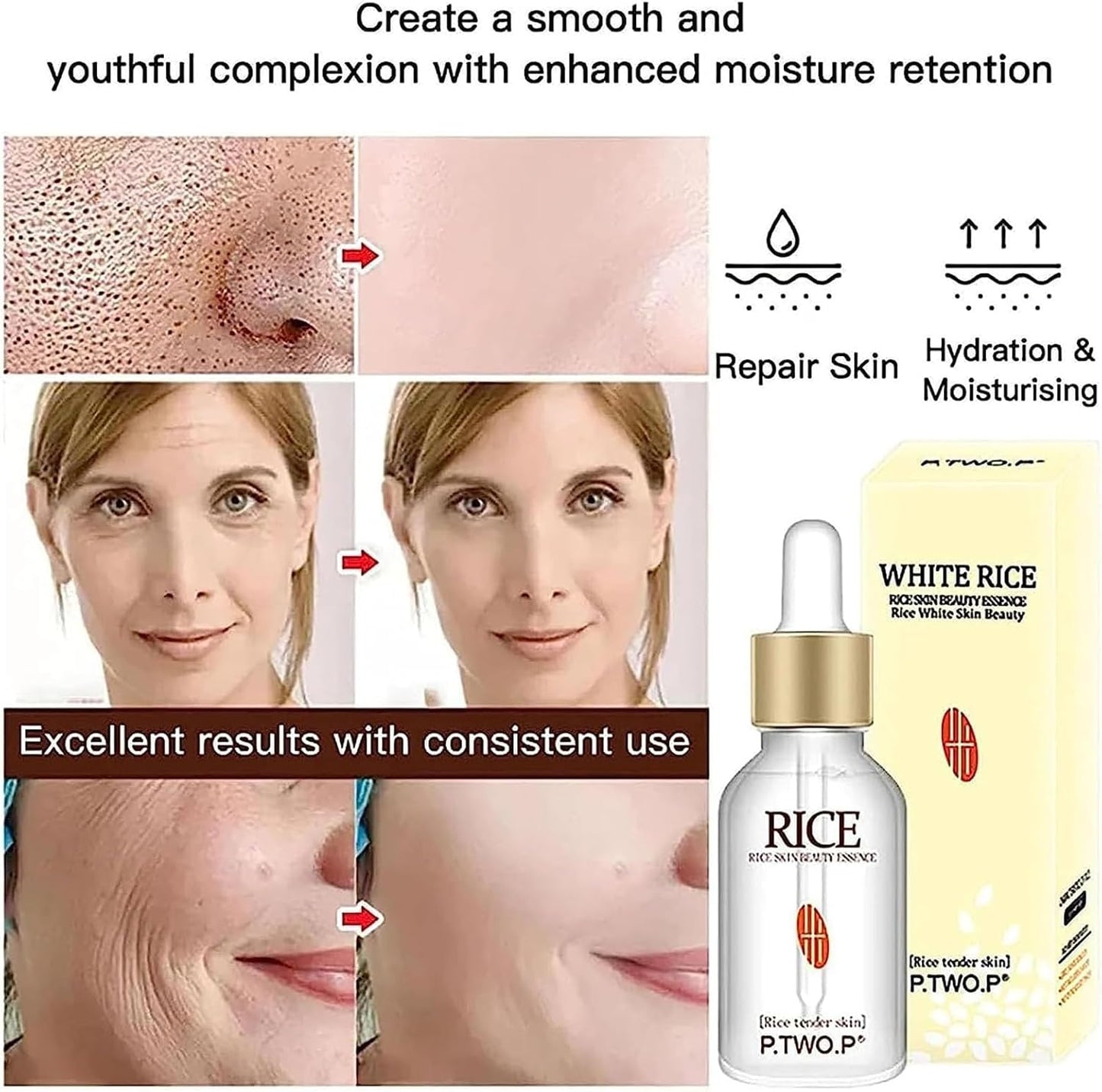 White Rice Serum Volcanic - Rice Skin Beauty Essence, Lifting And Anti Wrinkle Serum, Face Serum Lifting Firm, Beauty Moisturizing White, Take Good Care Of Moisturizing And Tender Skin