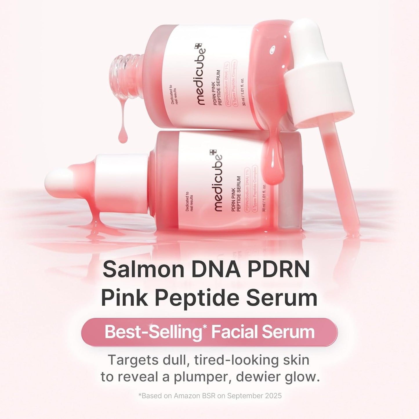 medicube PDRN Pink Peptide Serum Sodium DNA 1%, Pink glow serum, Peptide, Niacinamide, Hydrating & Moisturizing & Firming, Uneven Skin Tone, Korean Skincare 30ML (1.01 fl.oz., Salmon DNA PDRN)