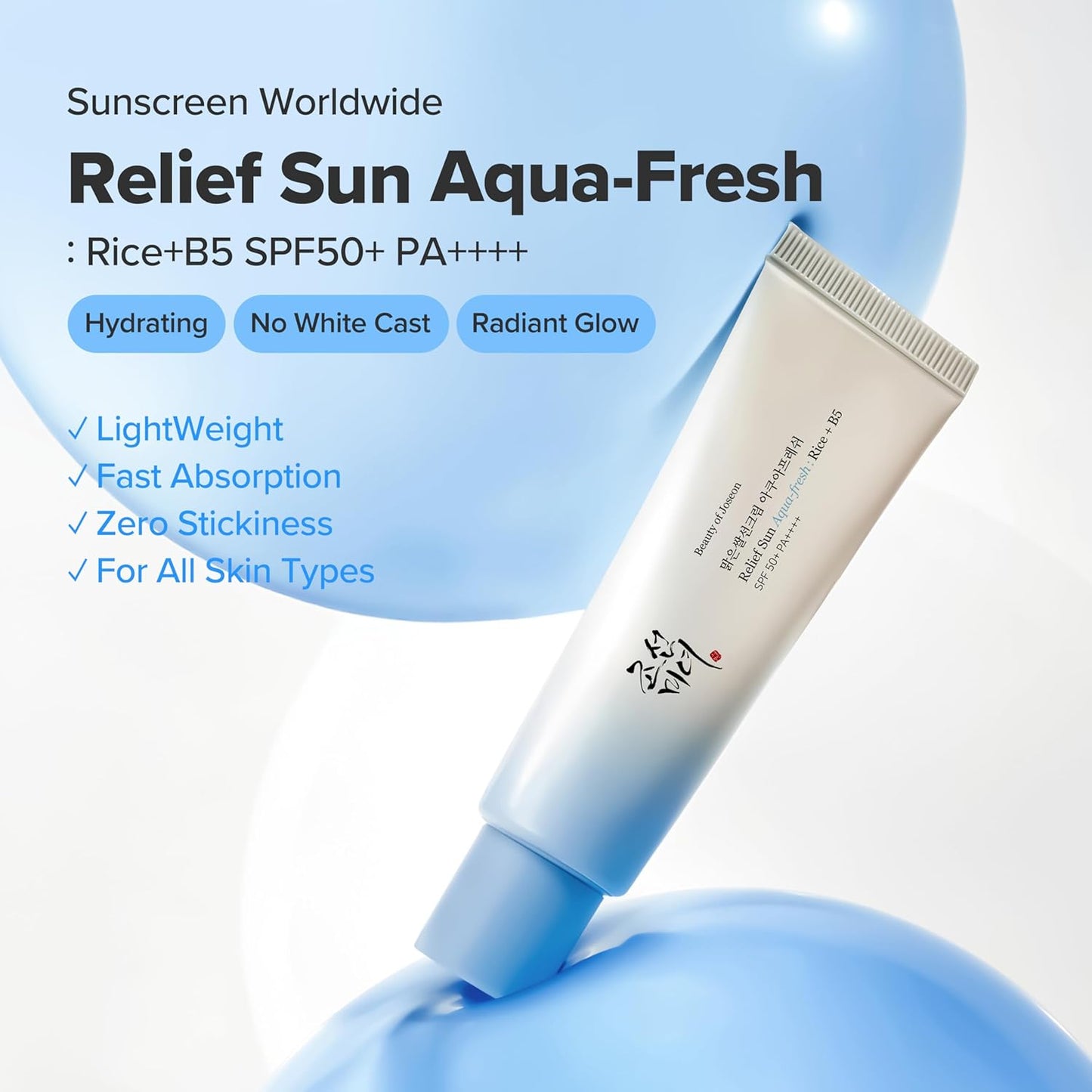 Beauty of Joseon Relief Sun Aqua-Fresh Sunscreen SPF 50+ PA++++ – Rice + Panthenol Lightweight UV Protector for Sensitive & Acne-Prone Skin in Pakistan