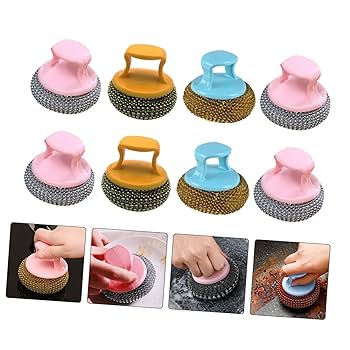 Steel Wire Cleaning Ball Brush Set Detachable Kitchen Scrubber for Pots and Pans Heavy-Duty Stainless Steel for Restaurant and Home Use Random Color