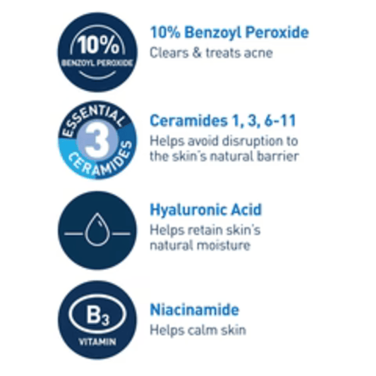 CeraVe  Acne Foaming Cream Cleanser | Acne Treatment Face Wash with 4% Benzoyl Peroxide, Hyaluronic Acid, and Niacinamide | Cream to Foam Formula | 5 Oz