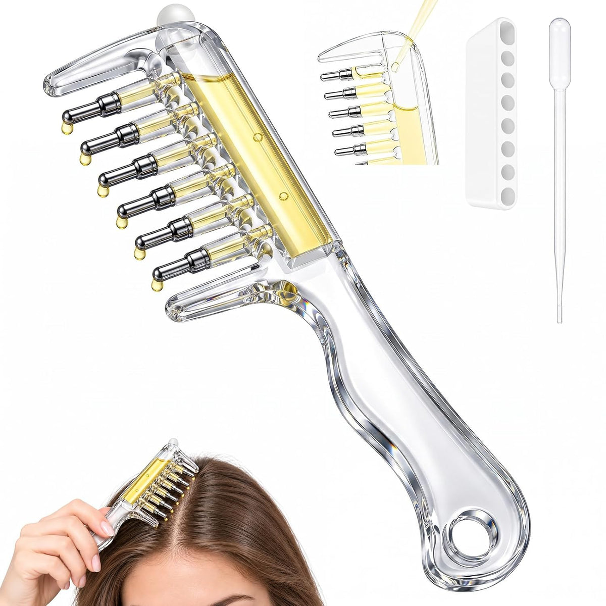 Scalp oil applicator comb for hair serum and hair oil
