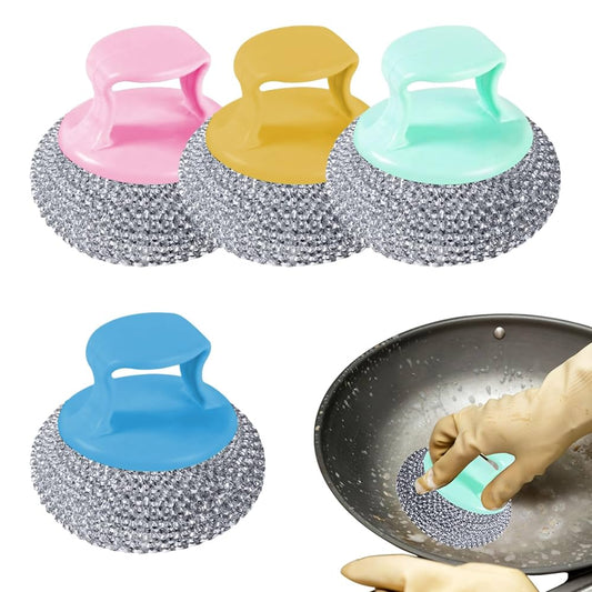 Steel Wire Cleaning Ball Brush Set Detachable Kitchen Scrubber for Pots and Pans Heavy-Duty Stainless Steel for Restaurant and Home Use Random Color