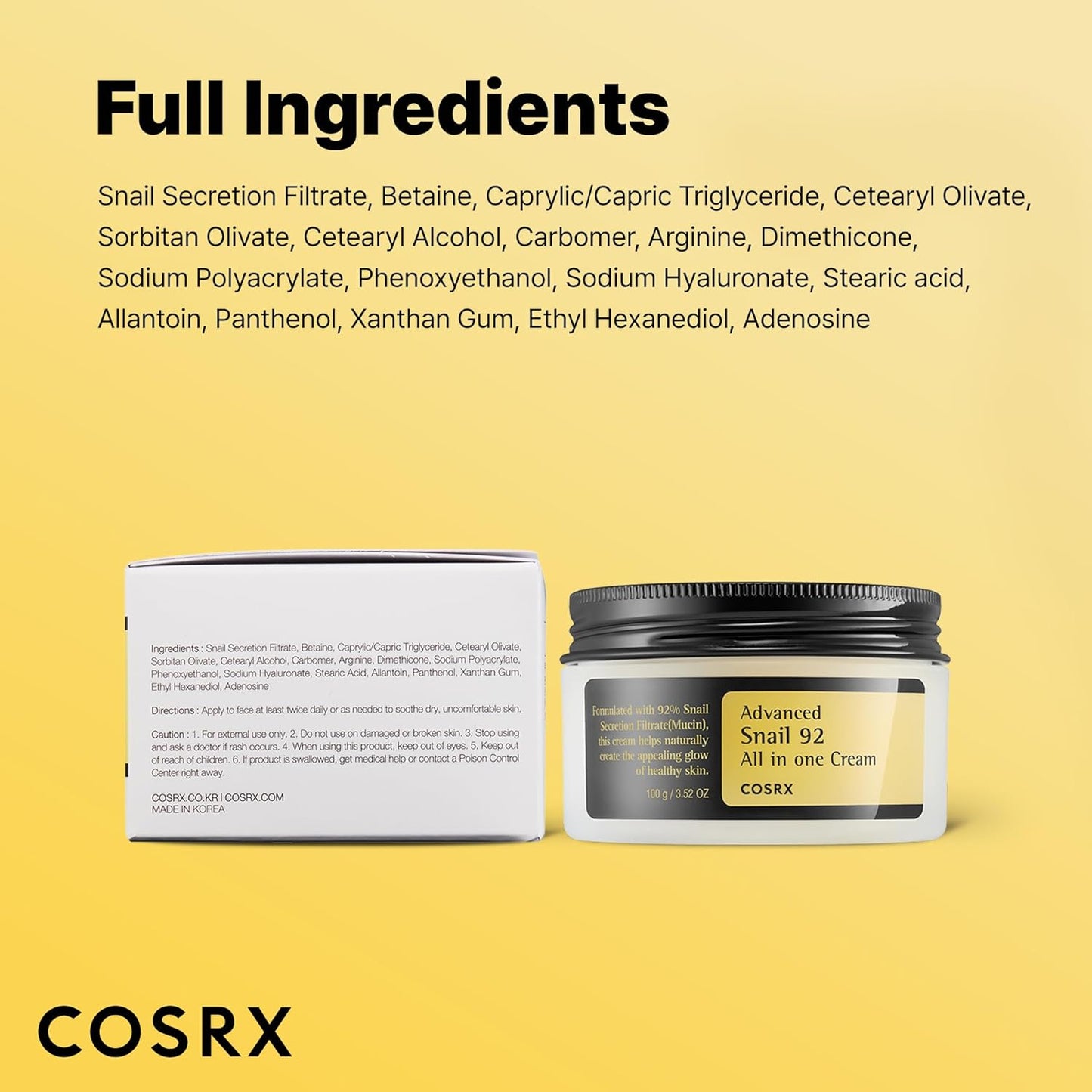 COSRX Advanced Snail 92 All In One Cream 100ml – Korean Repairing & Hydrating Moisturizer