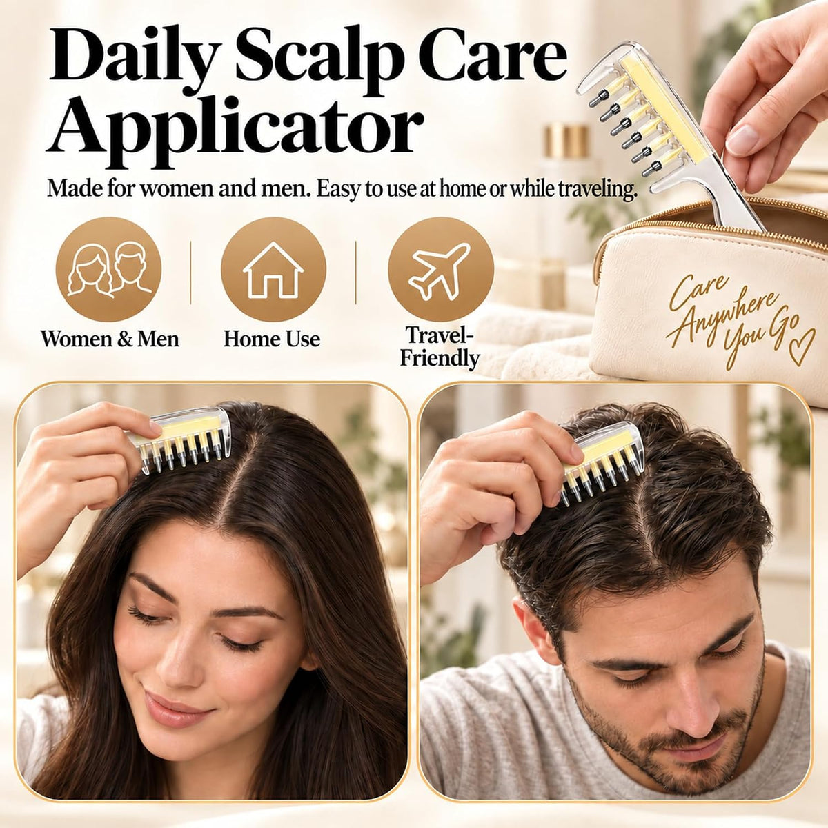 Hair oil applicator bottle with comb for scalp