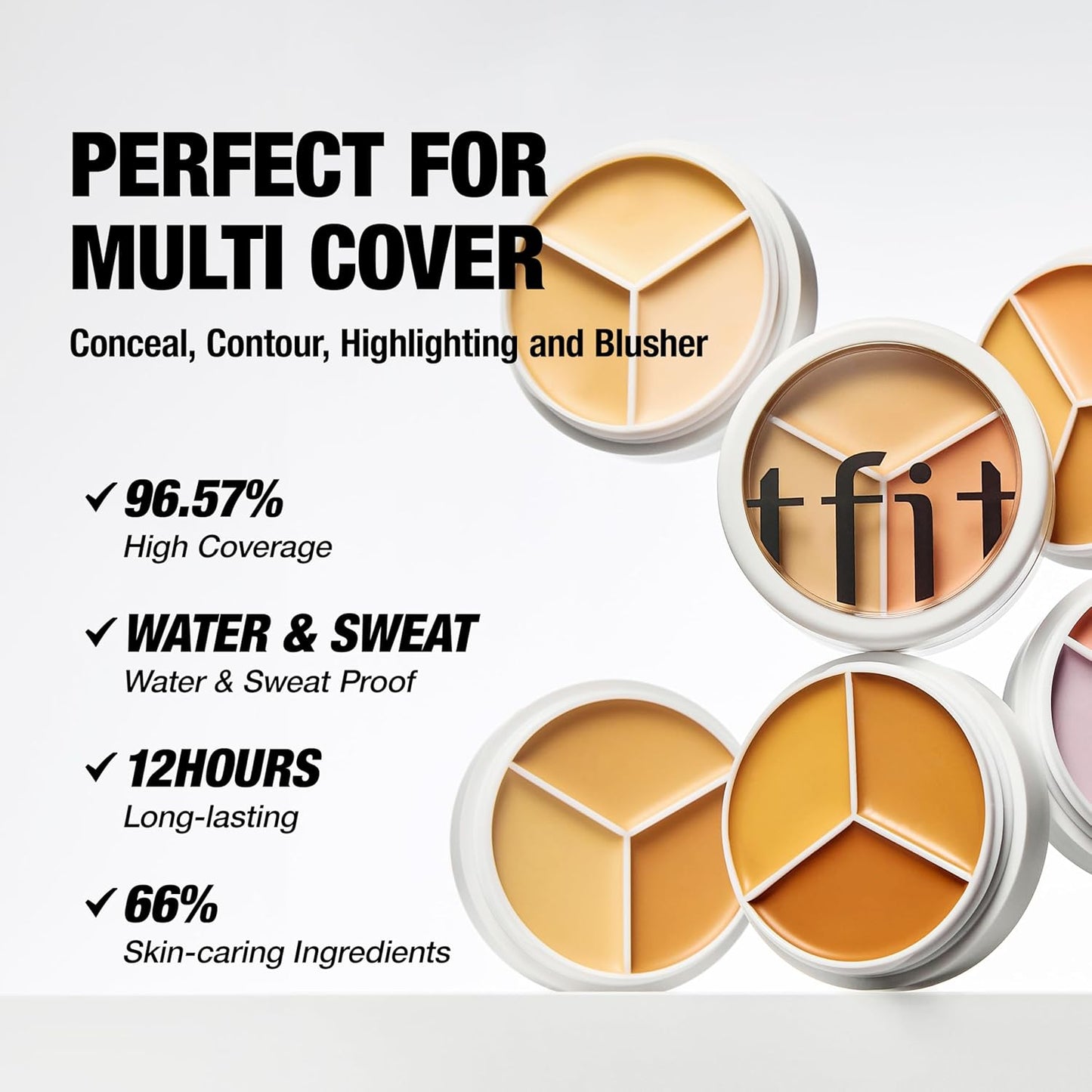 T-FIT 3 Color Concealer Palette, Popular, T Fit Concealer, Dark Bears, Spots, Nasolabial, Corners and Acne Marks, Cream Texture 3 Color Adjustable, Suitable for Natural Skin
