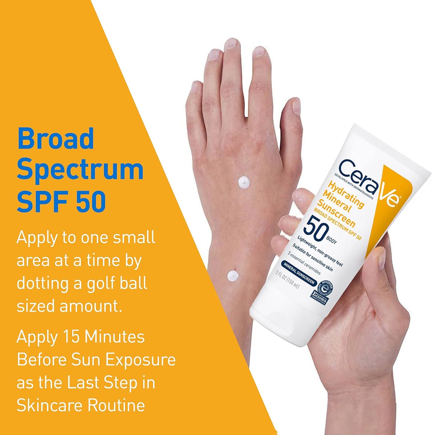 CeraVe 100% Mineral Sunscreen SPF 50 – Zinc Oxide & Titanium Dioxide, 75ml