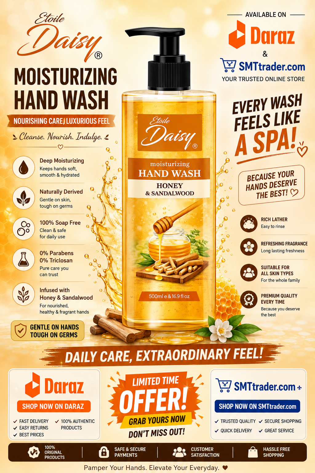 Etoile Daisy Honey & Sandalwood Handwash 500ml – Moisturizing Antibacterial Hand Wash in Pakistan