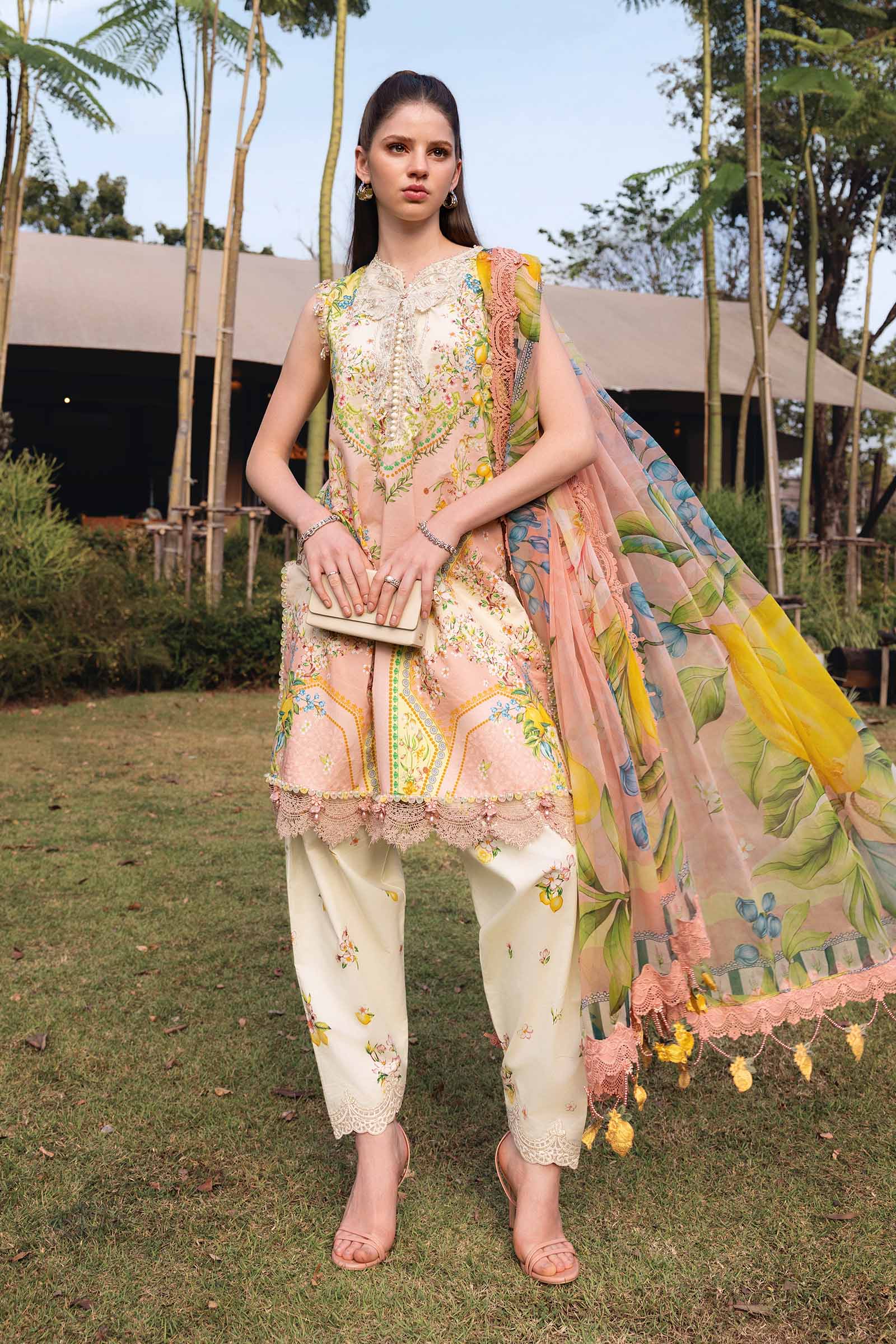 maria b original 3 piece embroidered lawn suit pakistan designer unstitched dress- MPT-2908-A