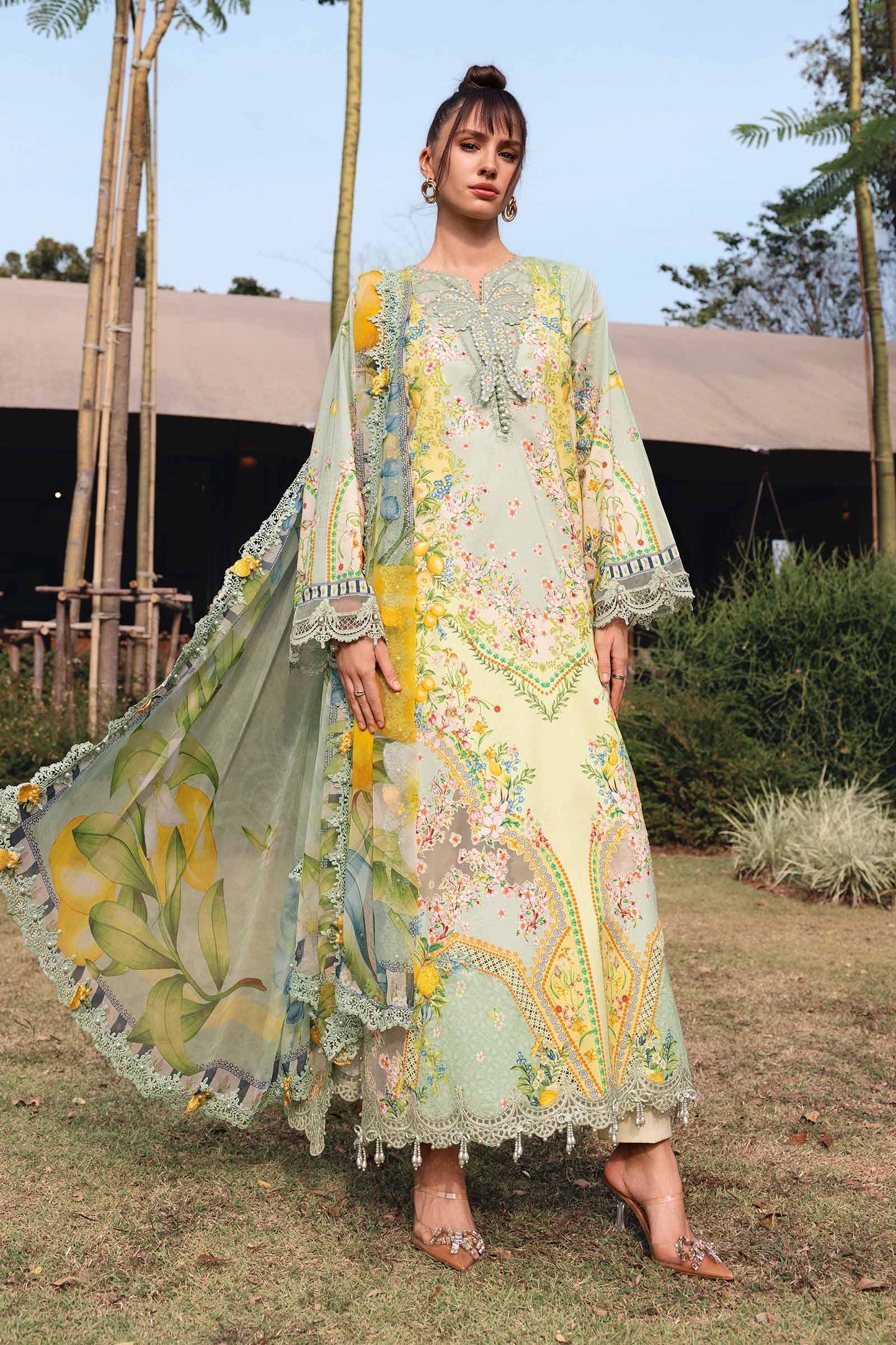 maria b original 3 piece embroidered lawn suit pakistan designer unstitched dress- MPT-2908-B