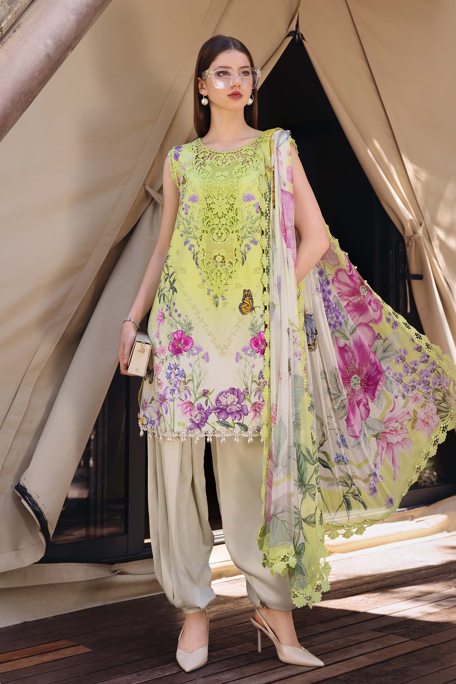 maria b original 3 piece embroidered lawn suit pakistan designer unstitched dress- MPT-2909-A