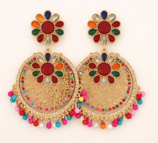 multicolor motif earrings pakistan traditional jewelry